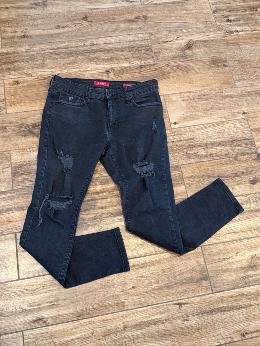Guess Men's Slim Straight Black Distressed Jeans